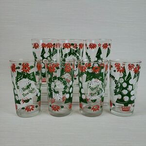 Vintage 7 Merry Christmas Happy New Year Cups Tumblers Continental Glass MCM